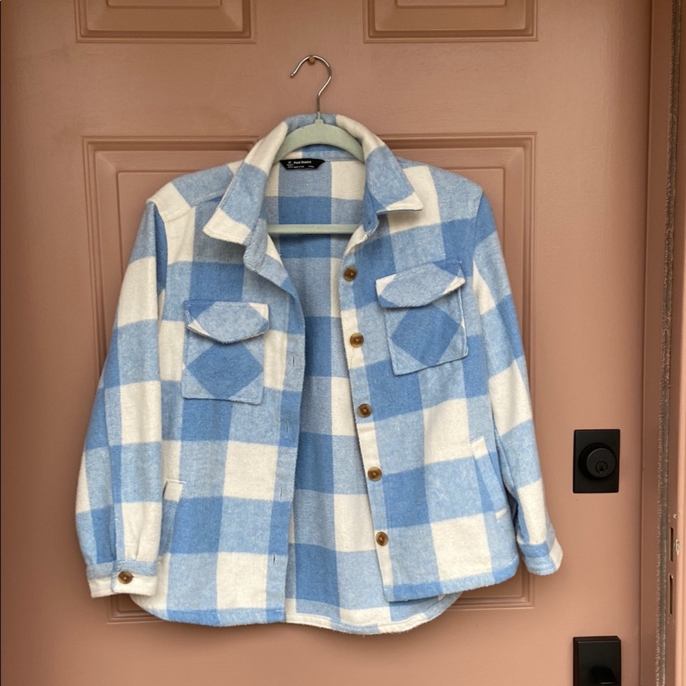 Blue and White Plaid Button Down Shirt